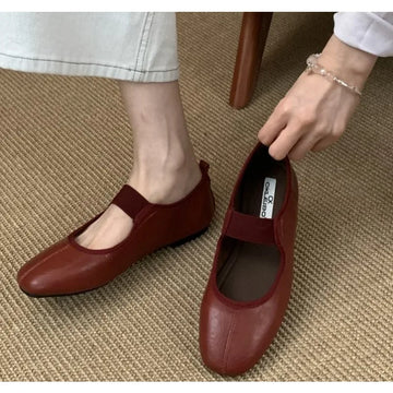 Xajzpa New Fashion Autumn Women Flat Heel Shoes Fashion Round Toe Shallow Slip on Mary Jane Shoes Soft Flat Casual Dress Single Shoes